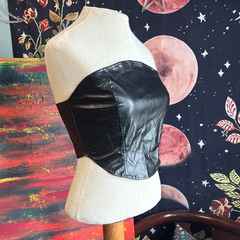 Rue21 Black Strapless Faux Leather Crop Top